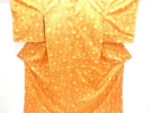 アンティーク　椿模様織出し手織り紬着物